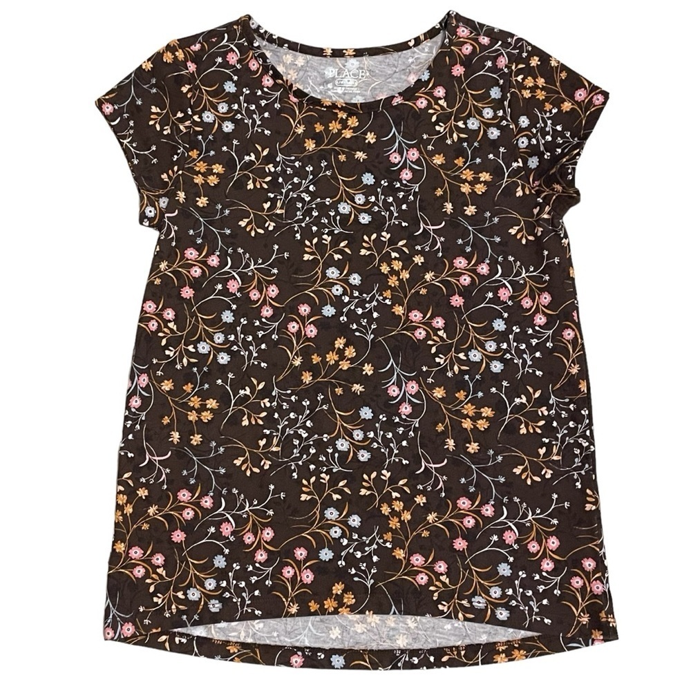 The Children’s Place Chocolate Brown Floral Print Short Sleeve Shirt Size L
